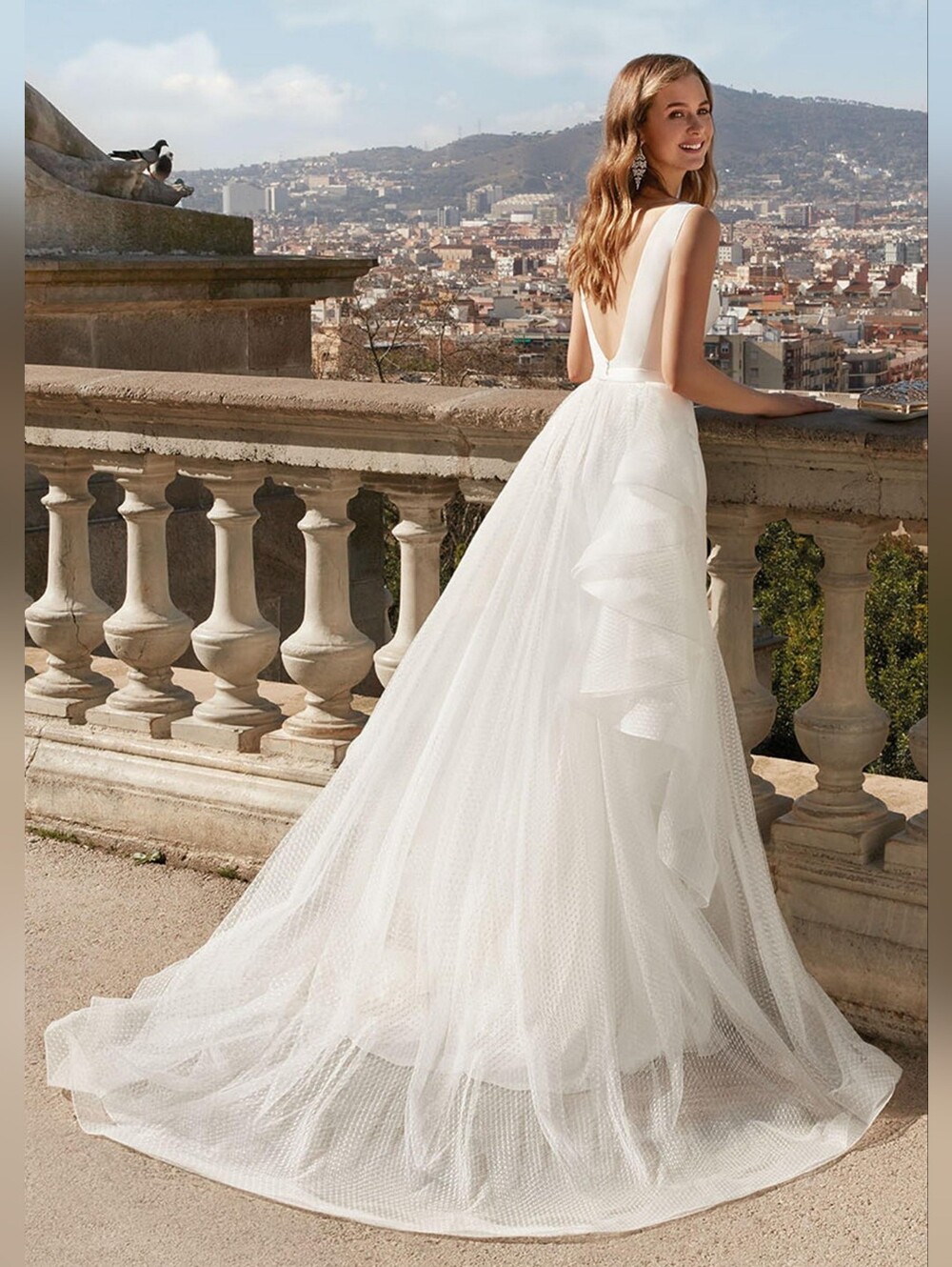 Alyce Paris 7025 Detachable Tulle Overskirt Wedding Dress Size 6